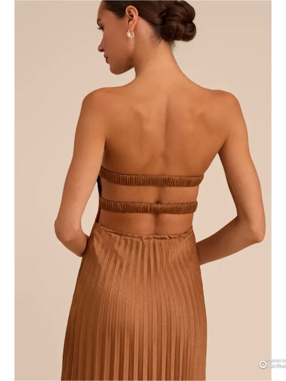 Lulu's Strapless Pleated Midi Dress in Chestnut Brown - Picture 6 of 15